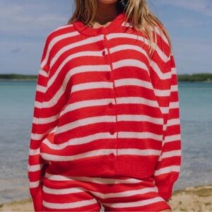 Daily Drills cardigan Red and pale pink  Striped Cardigan